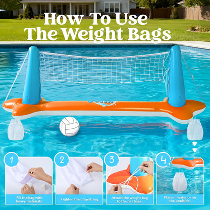 XL Inflatable Pool Float Set, 125'' Volleyball Net & Basketball Hoops, Extra Large Floating Swimming Game Toy for Kids and Adults, Summer Floaties, Volleyball Court|Basketball, Xl-Orange