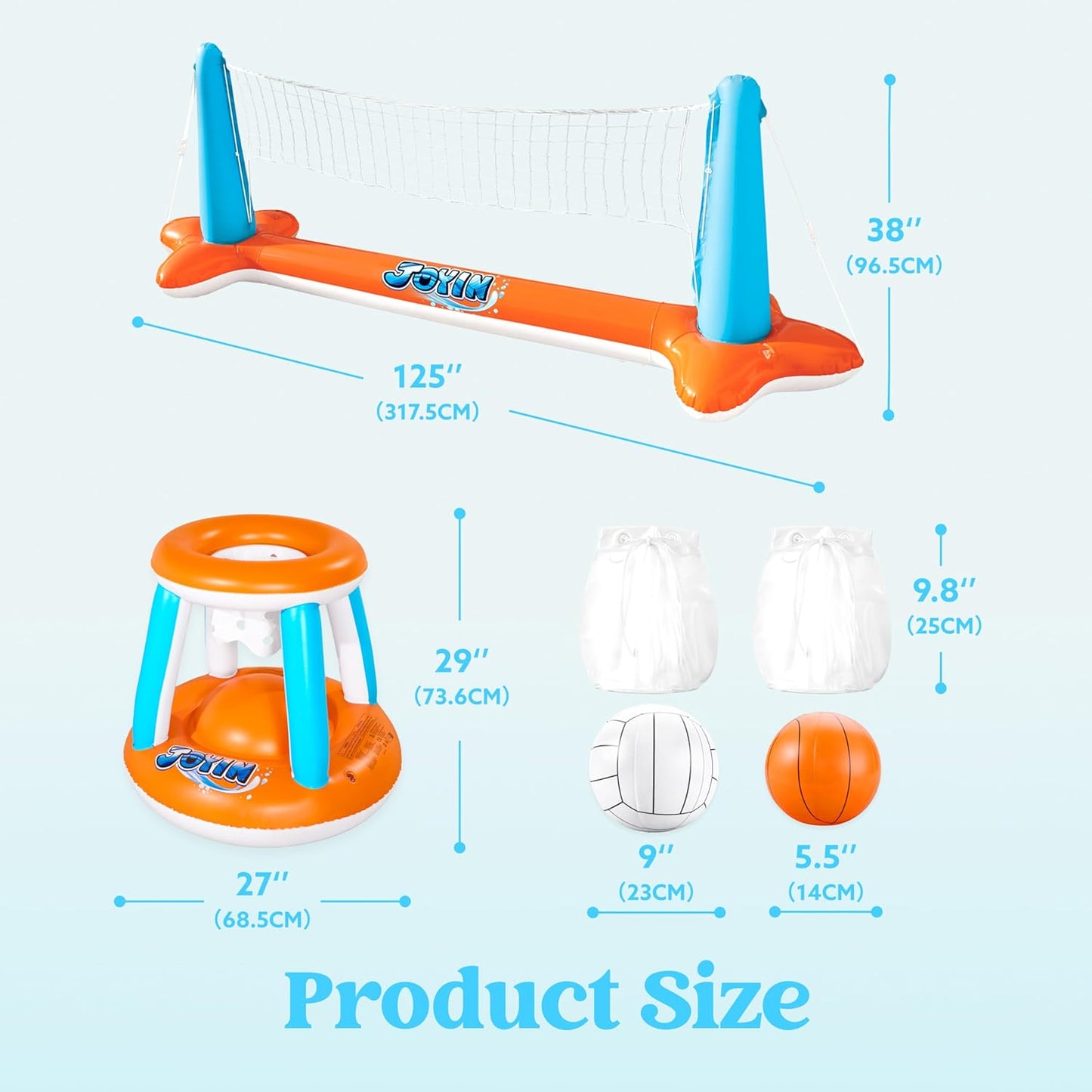 XL Inflatable Pool Float Set, 125'' Volleyball Net & Basketball Hoops, Extra Large Floating Swimming Game Toy for Kids and Adults, Summer Floaties, Volleyball Court|Basketball, Xl-Orange